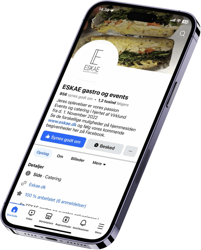 ESKAE gastro og events Facebook-side på smartphone